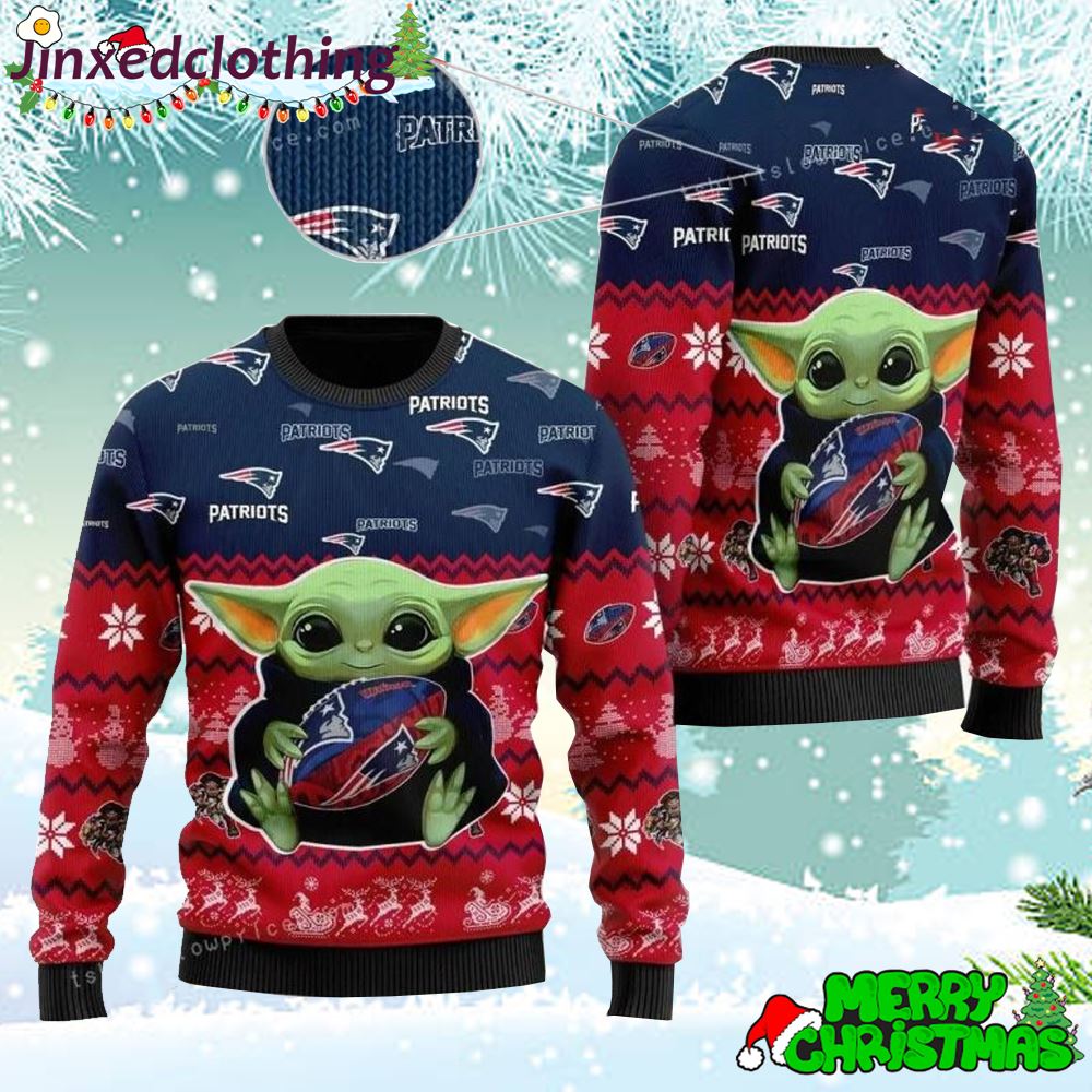 New England Patriot Baby Yoda For American Football Fans Christmas Ugly Sweater Party 